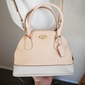 Coach Cora Mini Domed Satchel Leather Peach White Two Toned Crossbody Bag F34517